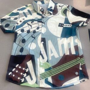 Manfinity Homme Mens Musical Instrument & Letter Graphic Button Up Shirt (M)